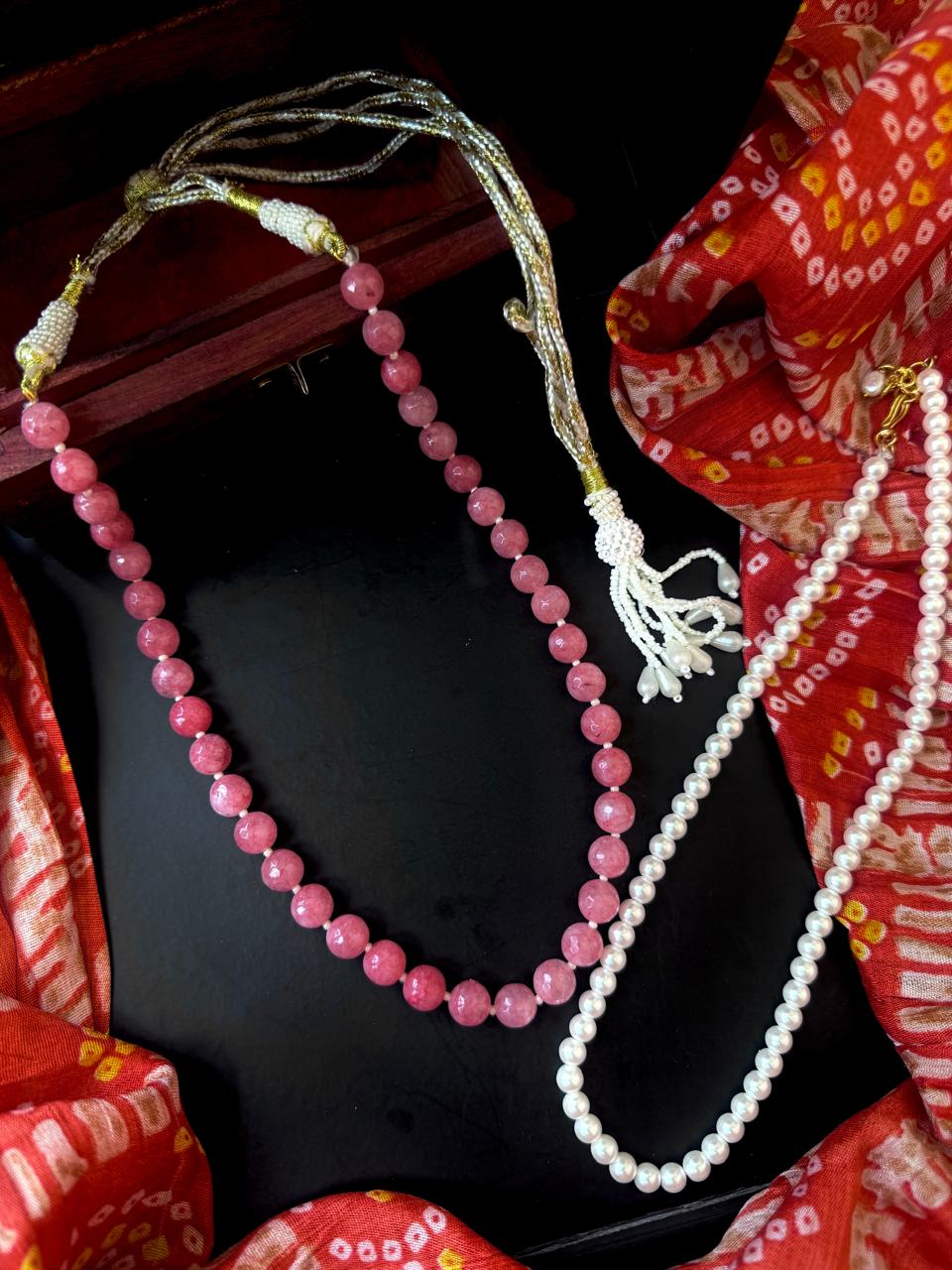 Stone Beads and Shell Pearl Double Layered Mala