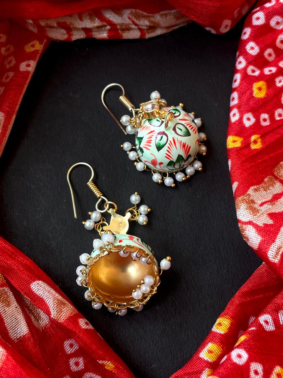 Meenakai Hand Painted Jhumka with Pachi Kundan Earring