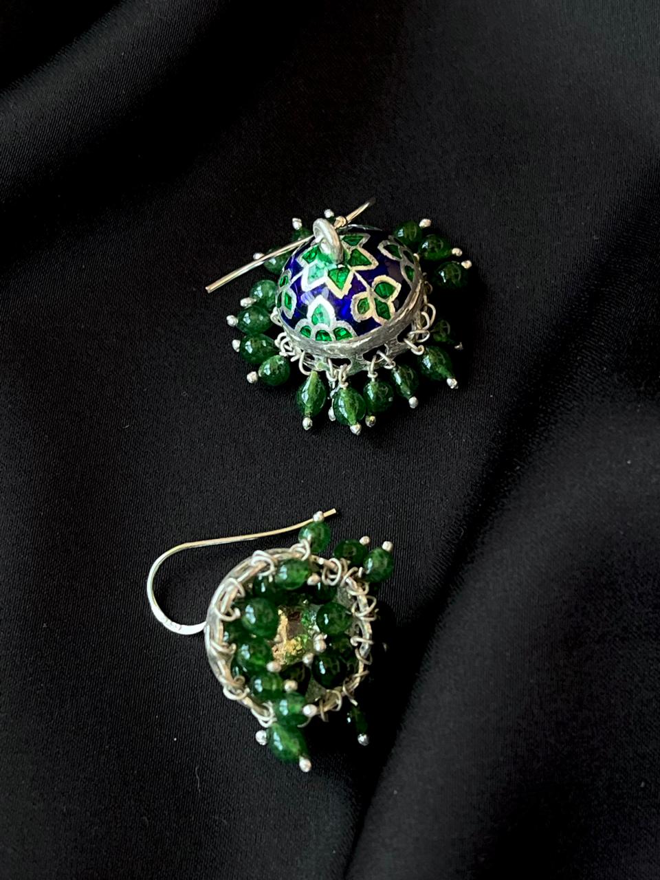 Meenakari 92.5 Silver Jhumki Earring