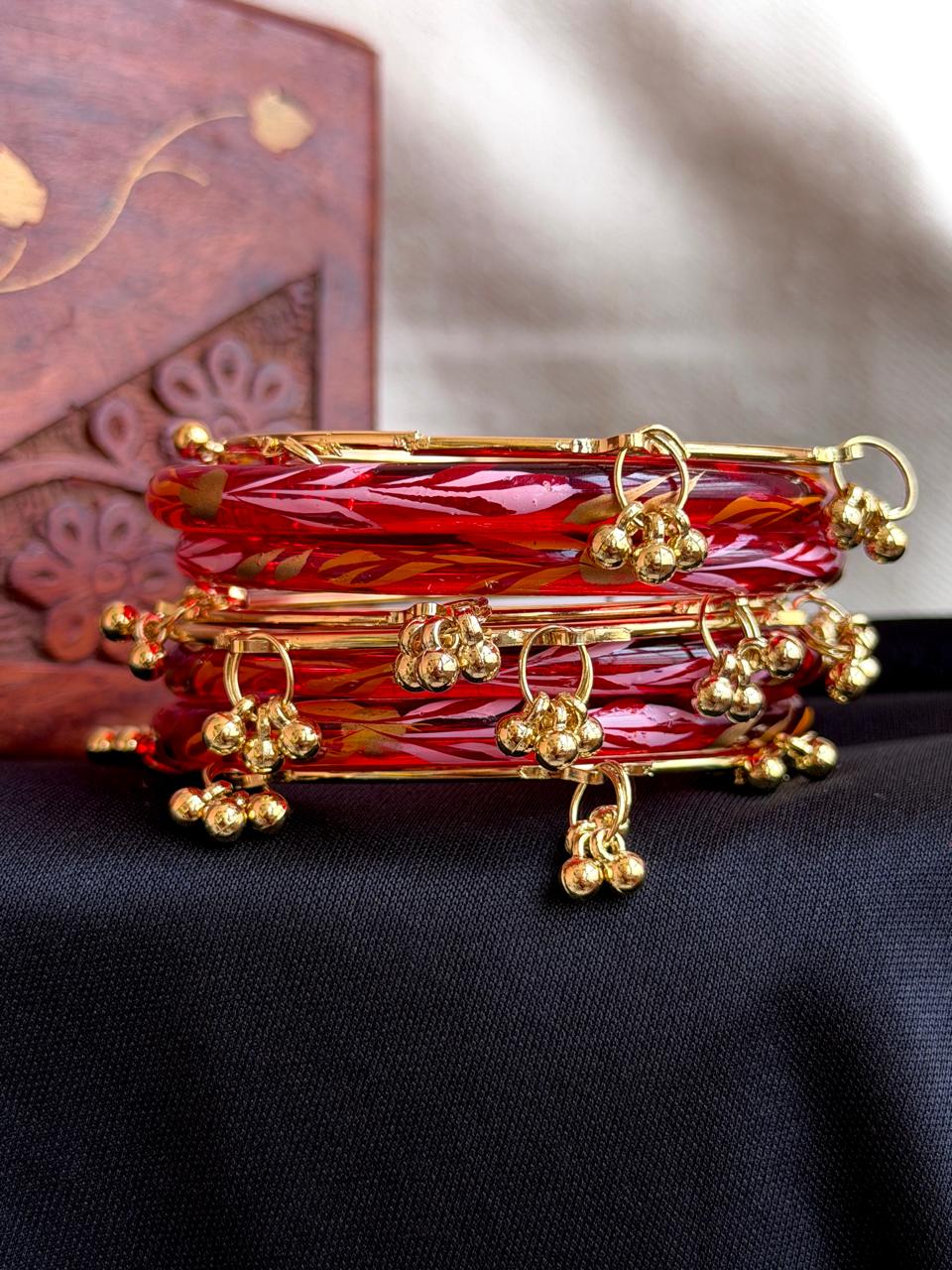 Glass Bangles with Metal Bangles set