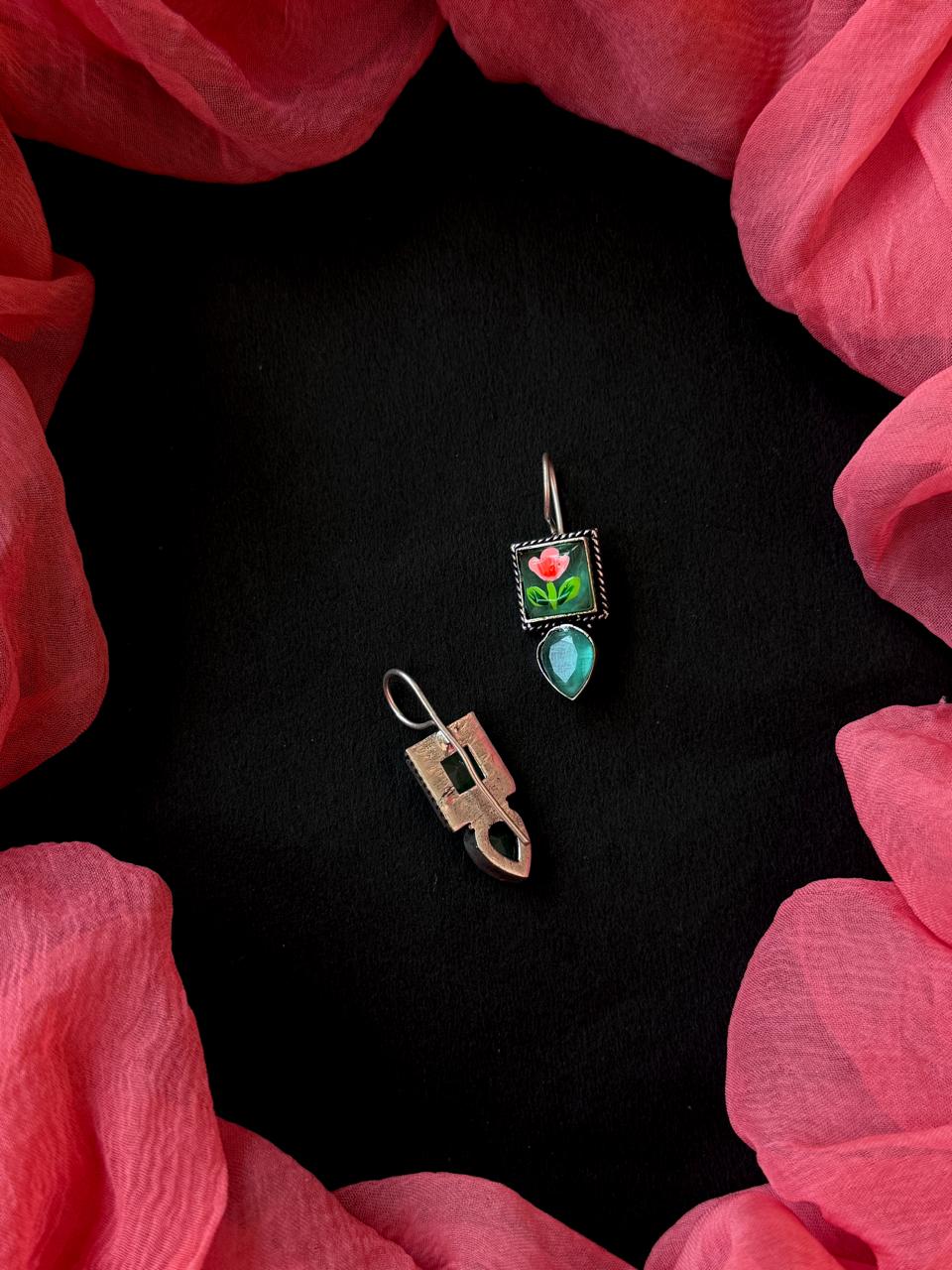 Hand Painted Monalisa Stone Silver Replica Earring