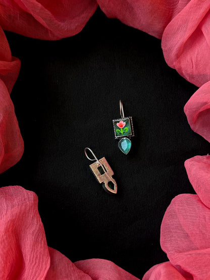 Hand Painted Monalisa Stone Silver Replica Earring