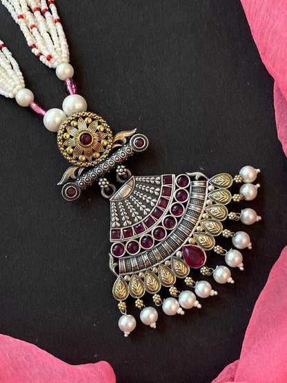 Dual Tone Ethnic Partywear Necklace with Earring set