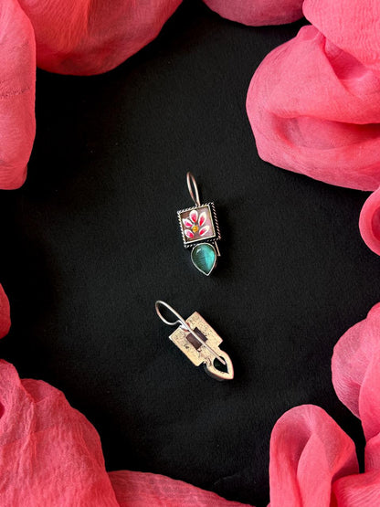 Hand Painted Monalisa Stone Silver Replica Earring