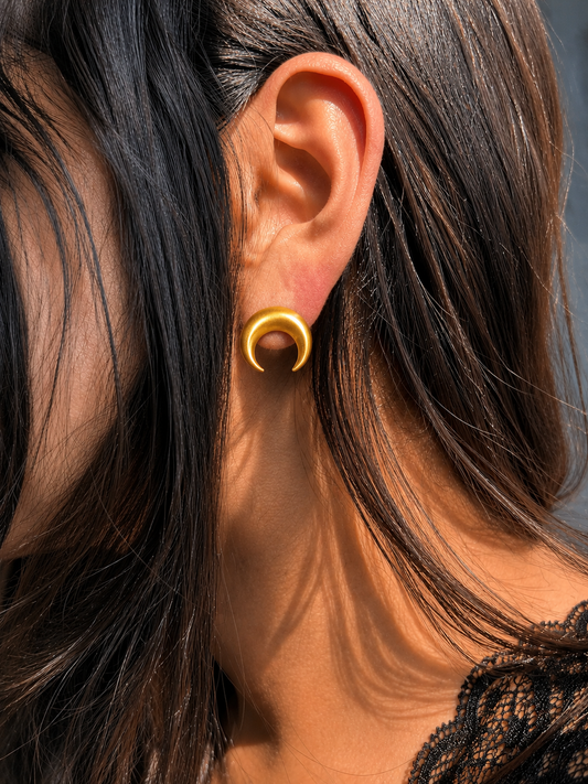 Golden Moon Shape Stud Earring