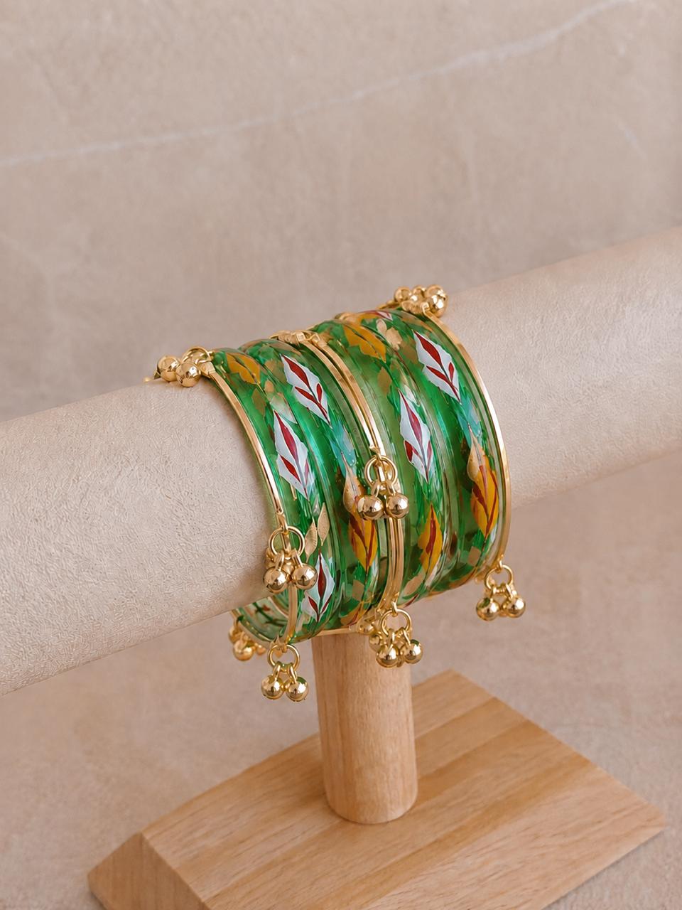 Glass Bangles with Metal Bangles set