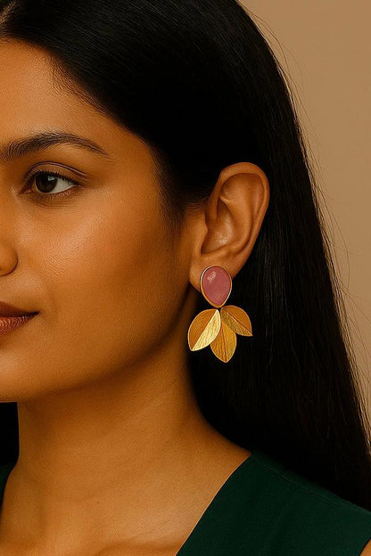 Monalisa Stone Golden Leaf Earring