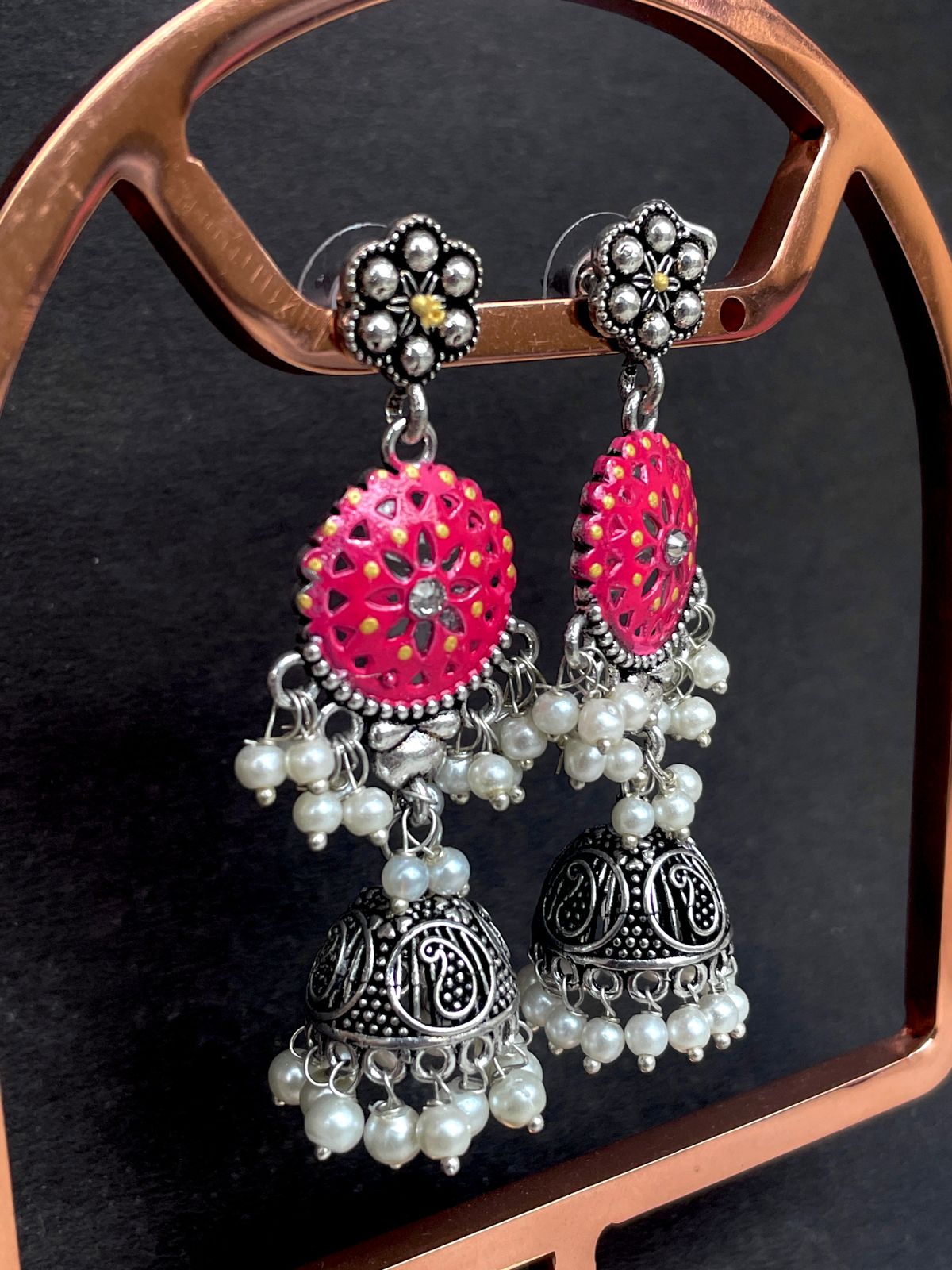 Hand Painted Oxidized Jhumka Earring