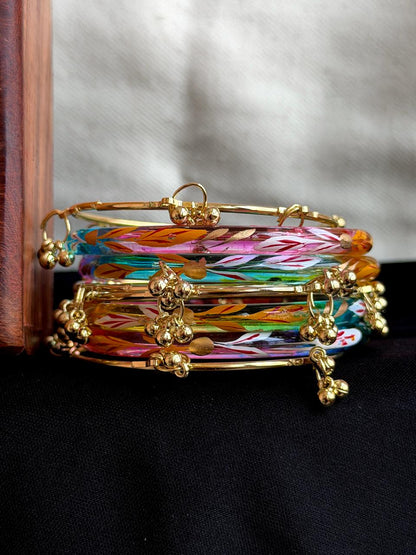 Glass Bangles with Metal Bangles set