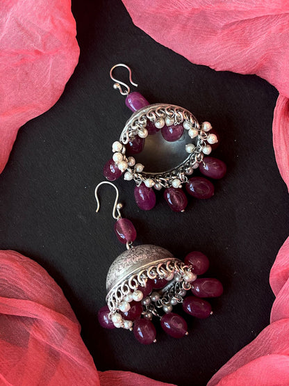 Stone Beads Oxidized Jhumki Partywear Earring