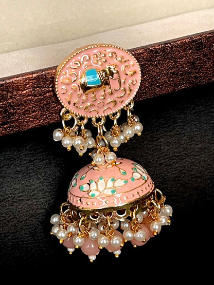 Elephant Top Meenakari Jhumka Earring