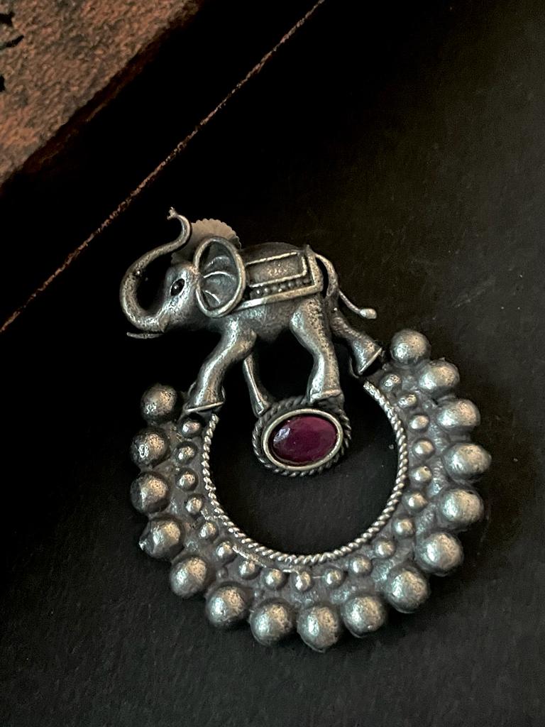 Oxidized Elephant shape Circular Stud Earring