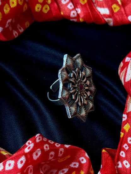 Oxidized Floral Big Size Partwear Ring