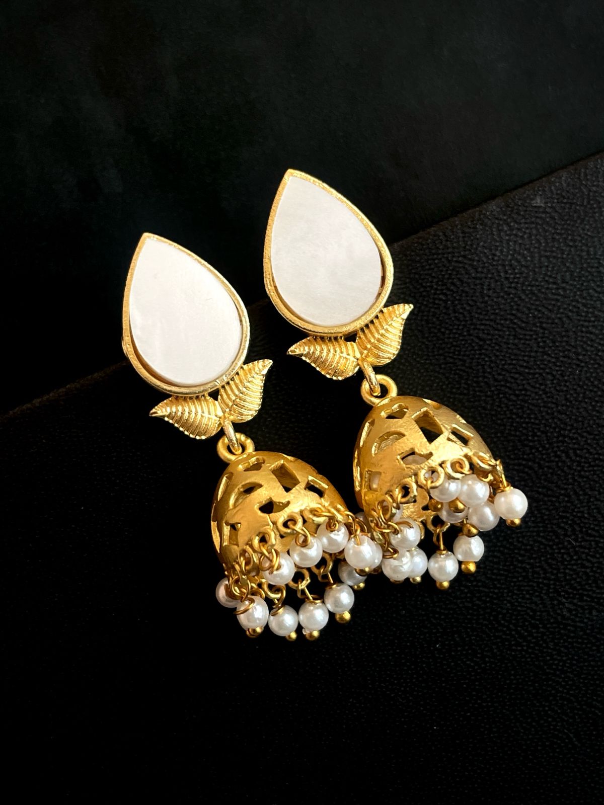 Shell Top with Golden Jhumki Earring