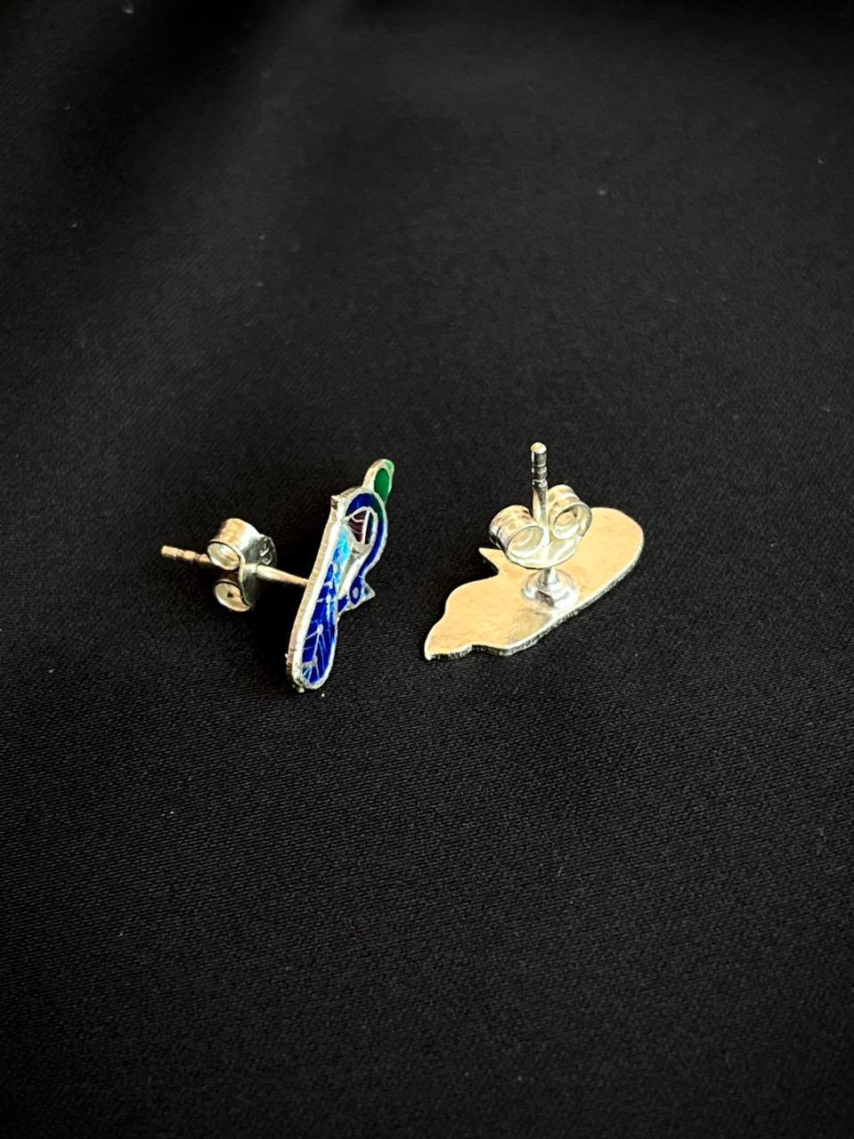 Meenakari Peacock Shape 92.5 Silver Stud Earring