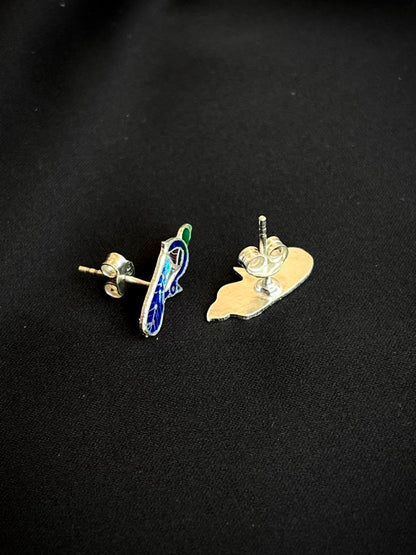 Meenakari Peacock Shape 92.5 Silver Stud Earring