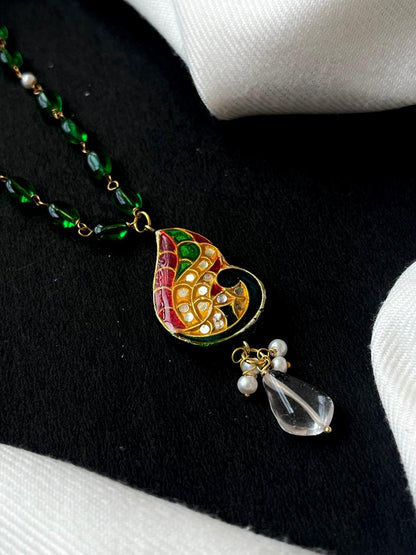 Lakh Pendant with Jade Stone Beads Chain Necklace