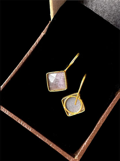 Cut Stone Square Golden Stud Earring