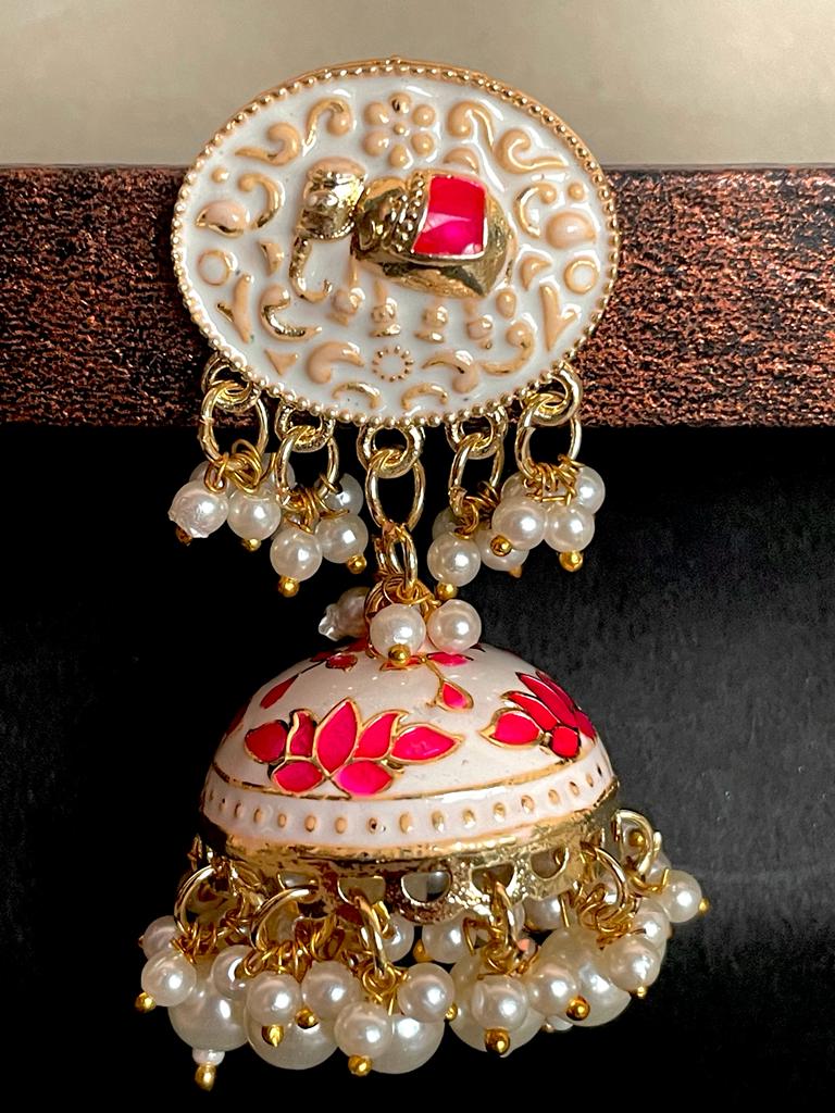 Elephant Top Meenakari Jhumka Earring