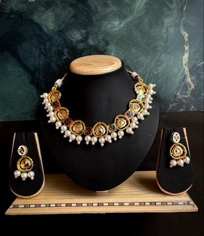 Kundan with natural stones Choker with earring set