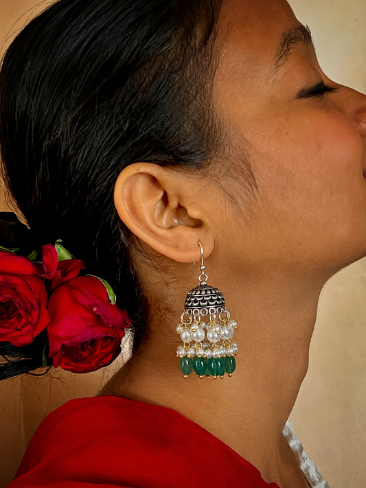 Stone Beaded Oxidized Ethnic Earring