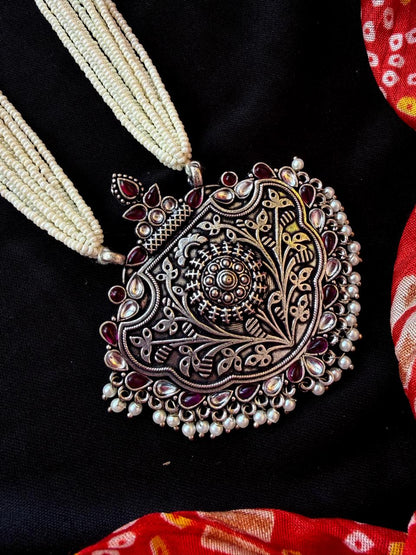 Oxidized Pendant Cheer Multi Layered Mala Necklace