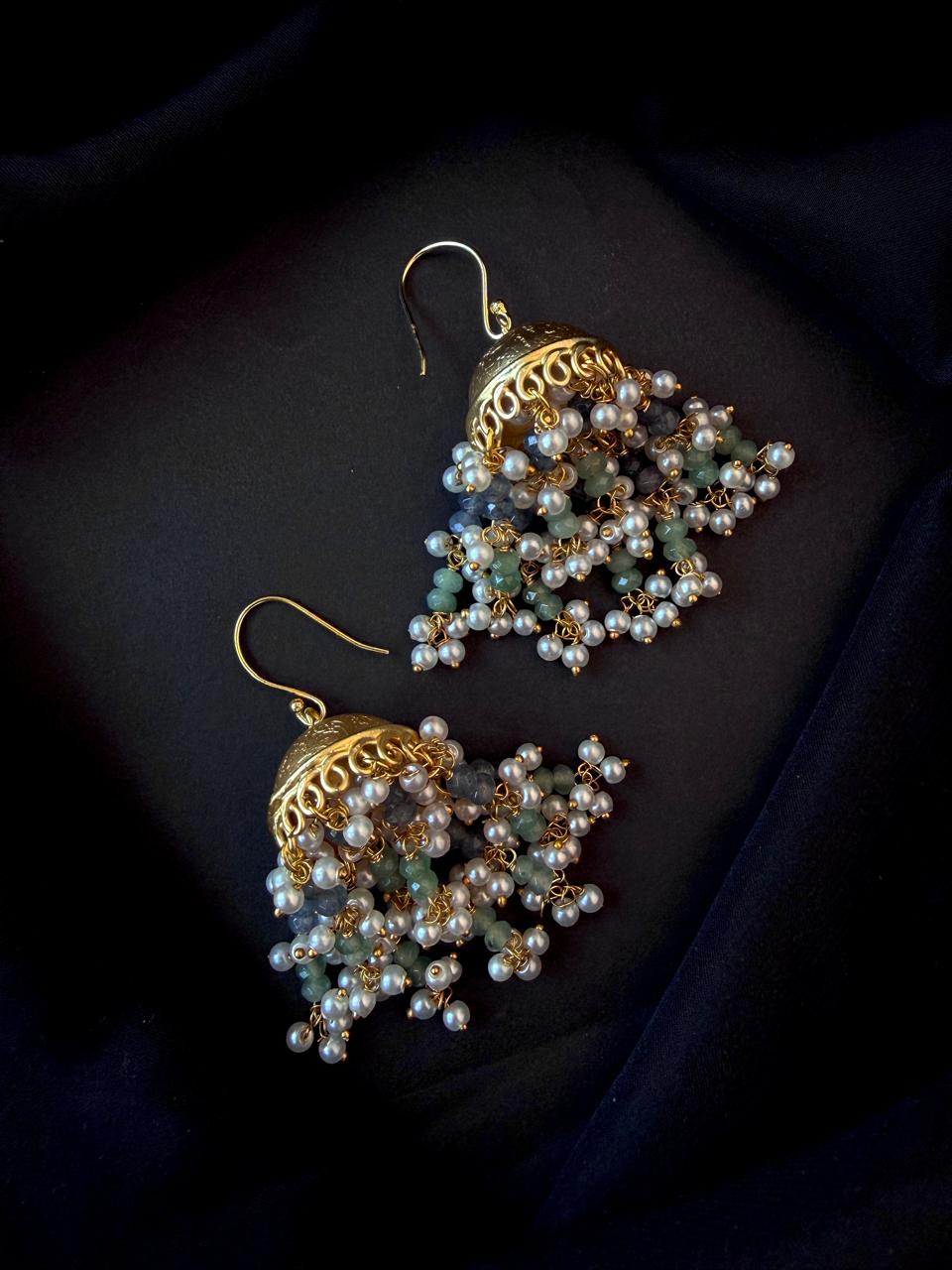 Stone Beads Latkan Golden Jhumki Earring