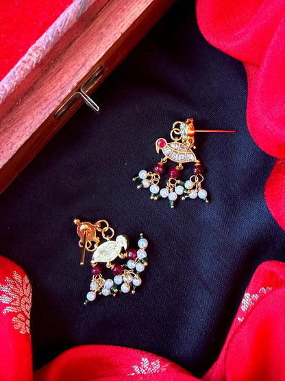 Bird Shape Pachi Kundan Beaded Earring