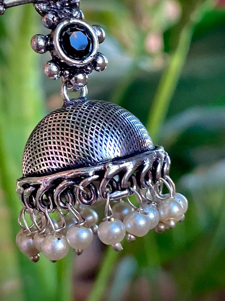 Oxidized German Silver Long Earring