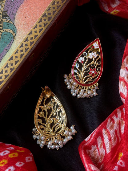 Meenakari Floral Beaded Long Stud Earring