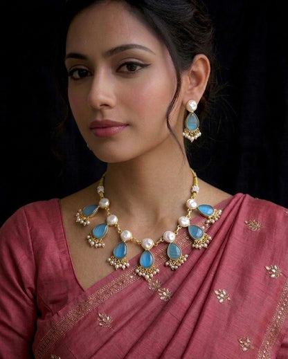 Monalisa Stone with Shell Pearl Choker and Earring set