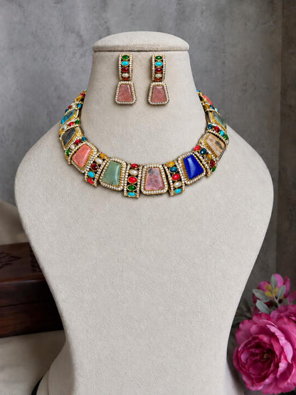 Monalisa Stone Partywear Choker Necklace with Earring Set