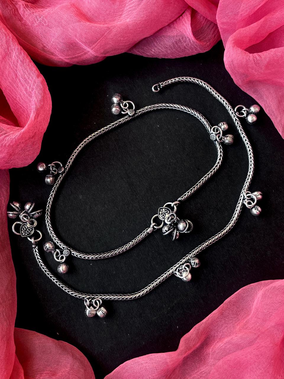 Oxidized Ethnic Anklet Pair