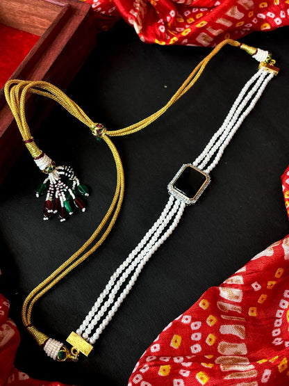 Monalisa with AD stone Pendant Beaded Mala Choker