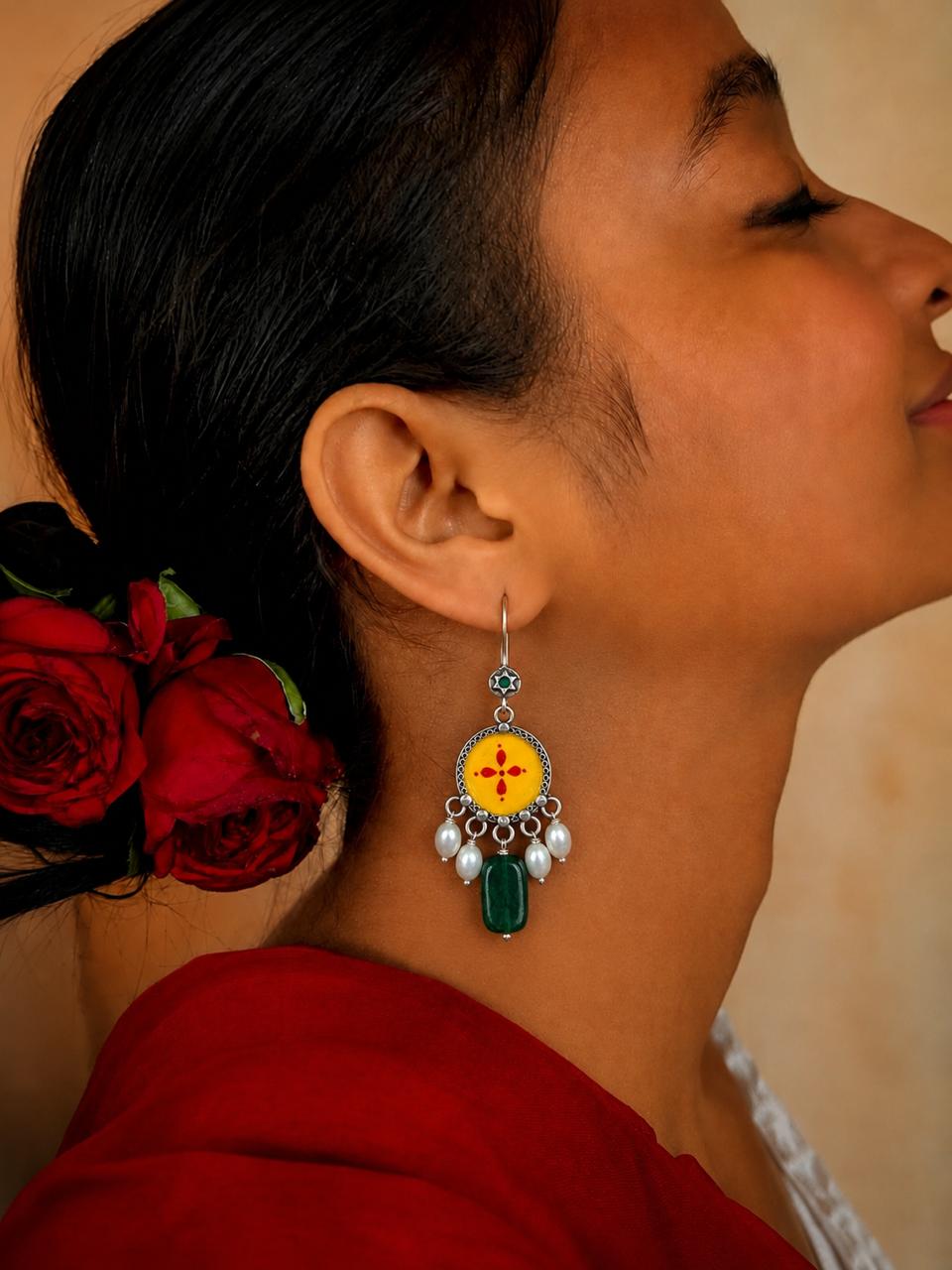 Hand Painted Top Jade Stone Earring