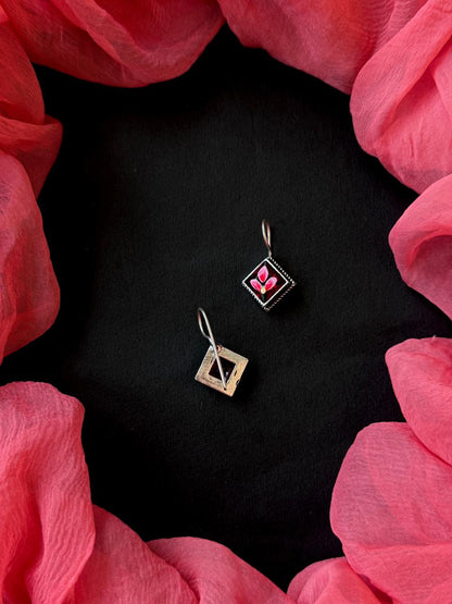 Hand Painted Square Monalisa Stone Siler Replica Earring