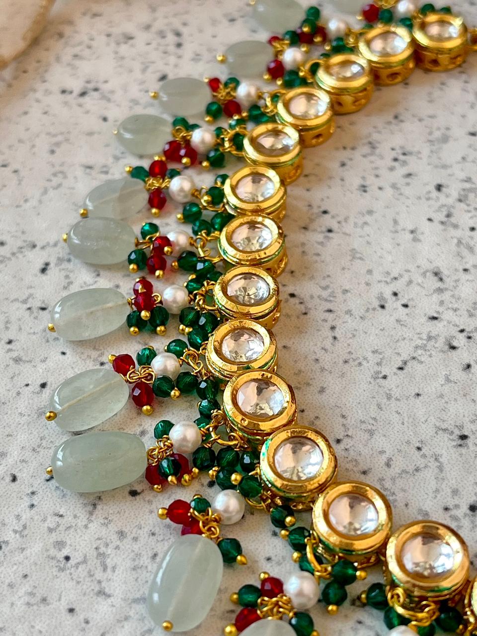 Kundan with Stones beads and Cheer Choker with Earring set