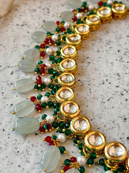 Kundan with Stones beads and Cheer Choker with Earring set