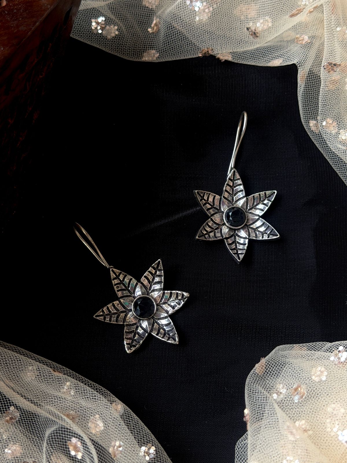 Oxidized Floral Earring