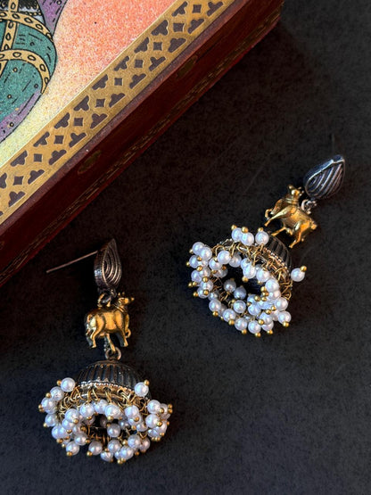 Dual Tone Cow Shape Earring
