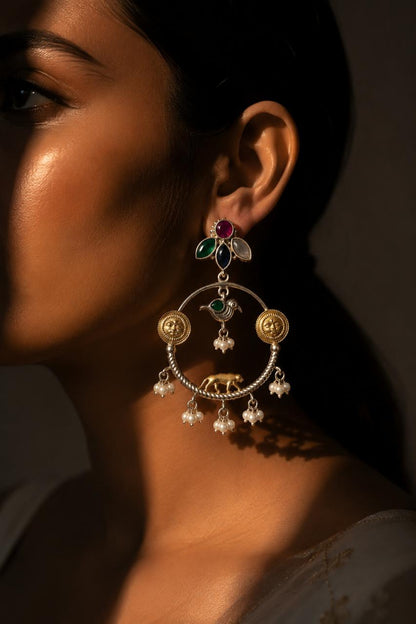 Dual Tone Round Tiger Earring