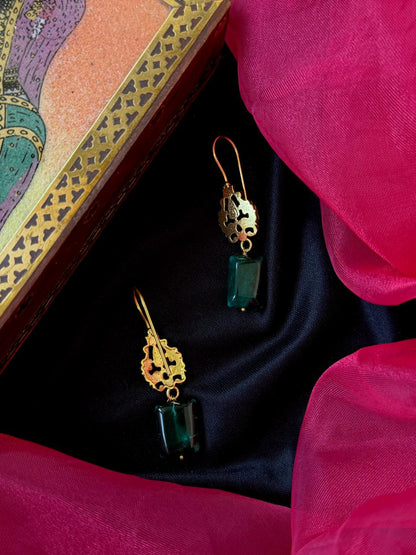 Golden Top with Stone Beads Earring