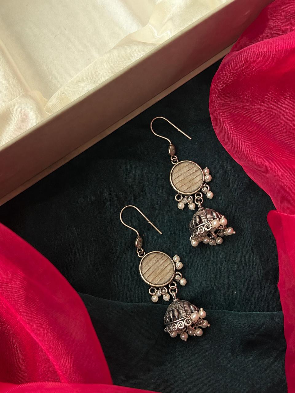 Hand Painted Top with Oxidized Jhumki Earring