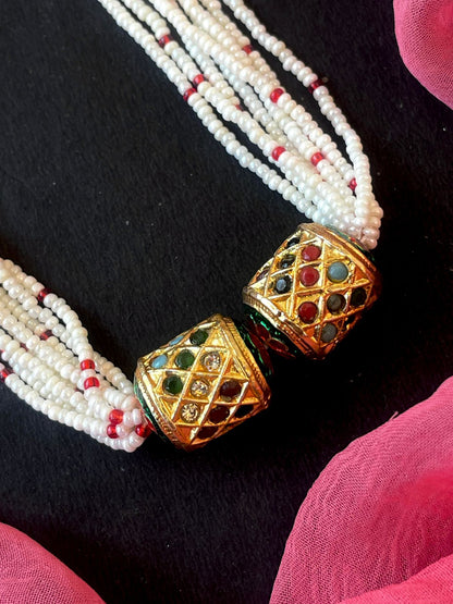 Meenakari Stone Ball Pendant Necklace with Earring Set