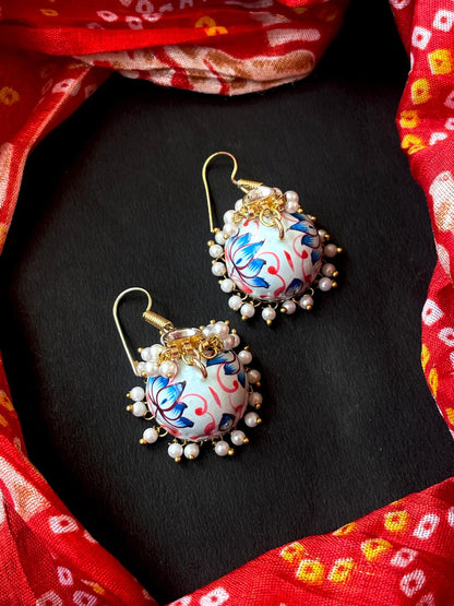 Meenakai Hand Painted Jhumka with Pachi Kundan Earring