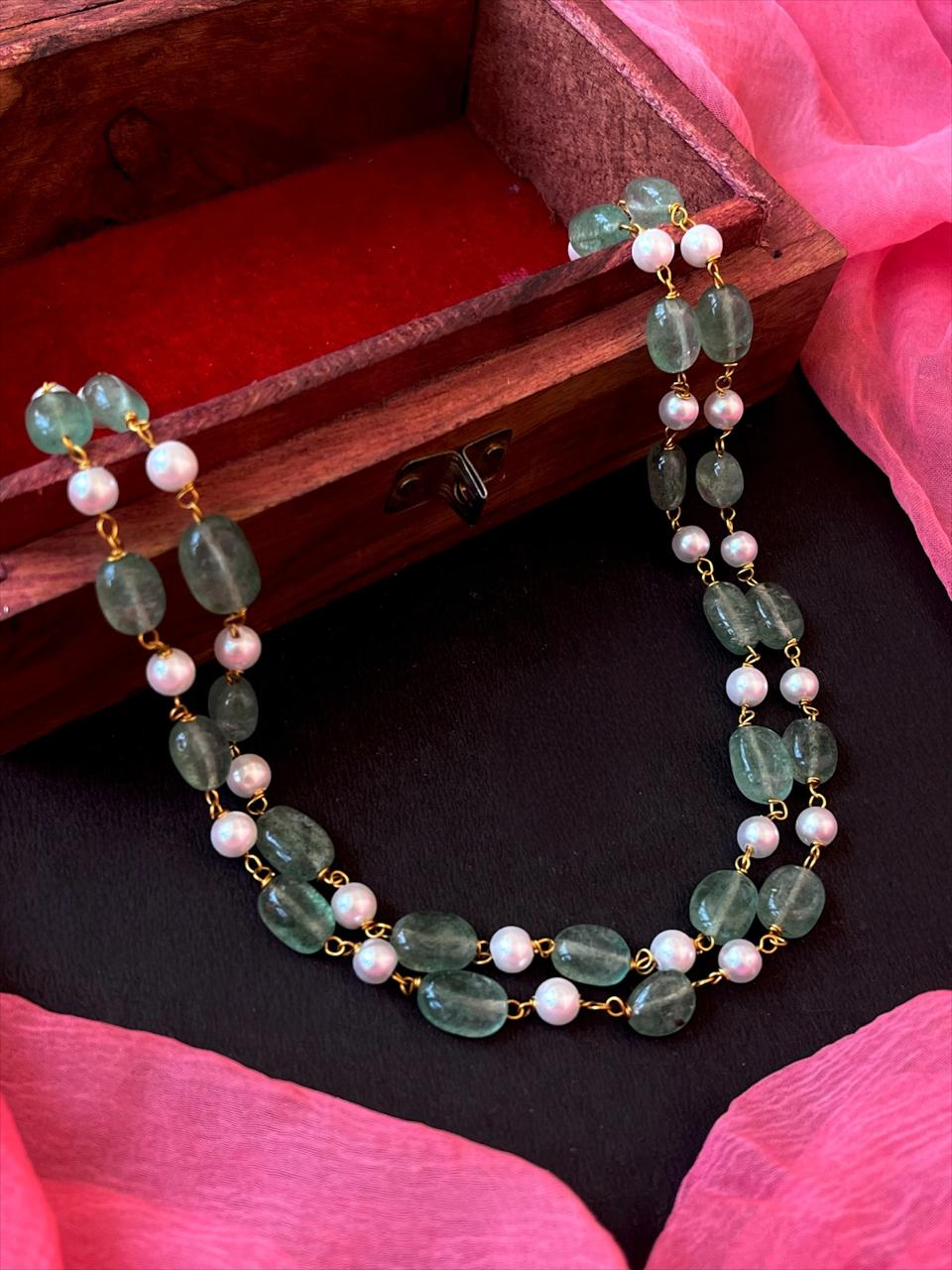 Stone Beads with Pearl Double Layer Mala Choker Necklace