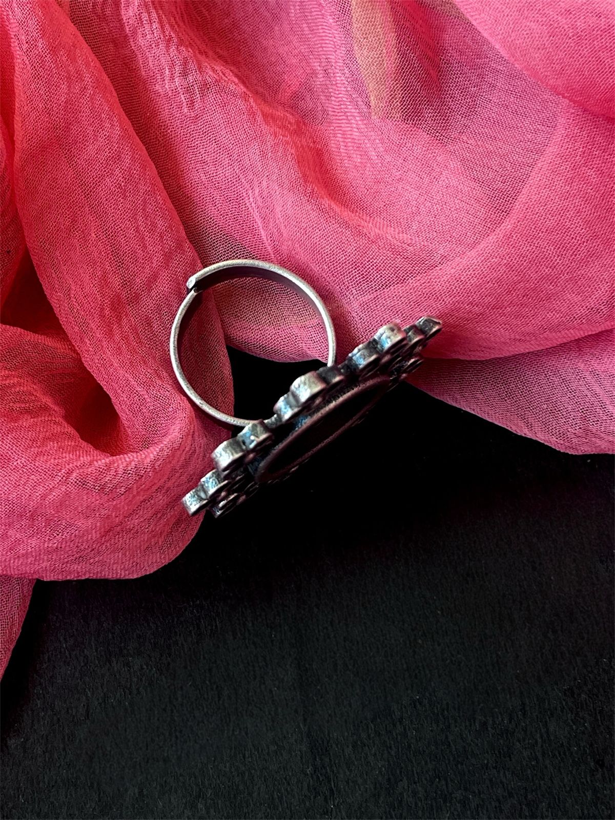 Floral Shape Oxidized Traditional Ring