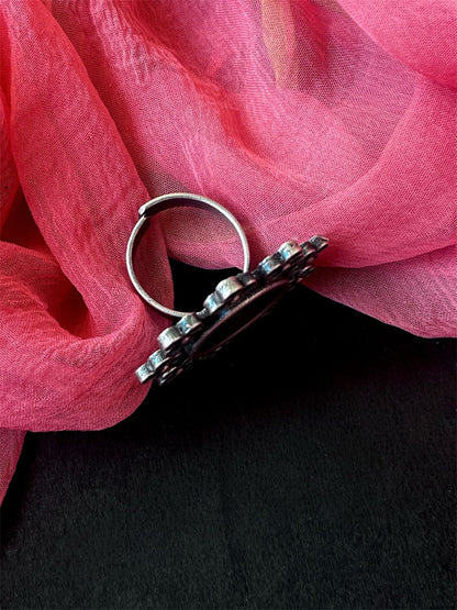 Floral Shape Oxidized Traditional Ring