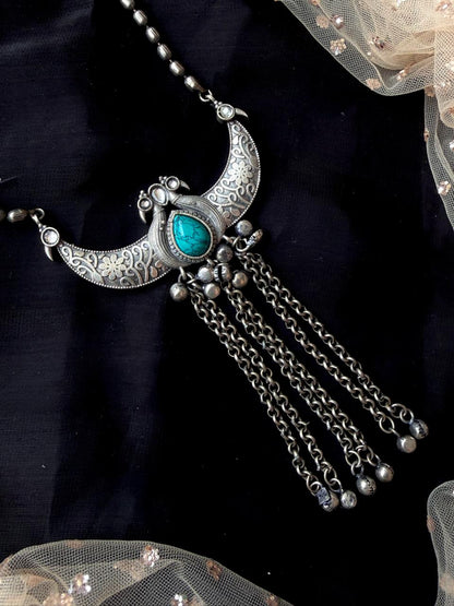 Monalisa Stone Oxidized Long Necklace