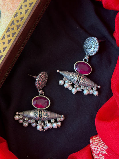 Monalisa Stone Black Polish Antique Look Earring